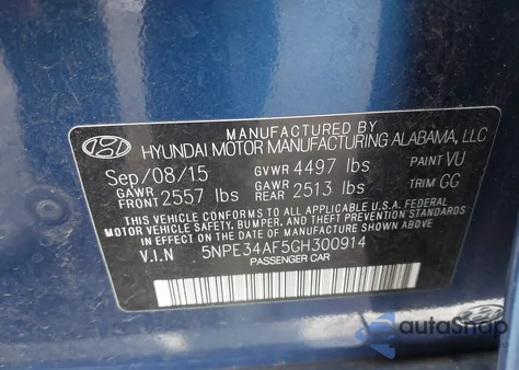 2016 Hyundai Sonata Sport z USA, uszkodzony, nr VIN 5NPE34AF5GH300914